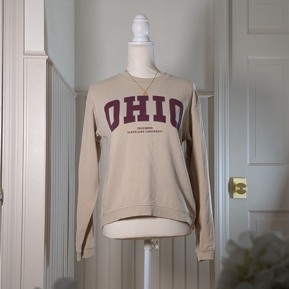 H&M Other - H&M Kids Ohio Varsity Crewneck Sweatshirt Youth 16 Tan Beige